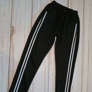 Womens Comfy Black With White Stripes Fleece Inside Straight Leg/Skinny Joggers